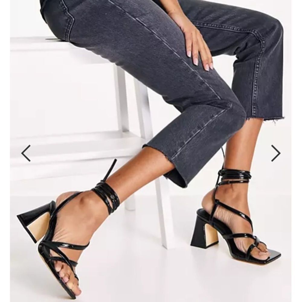 Topshop Heeled Sandals 7 Ankle Wrap Minimalist Wedding Formal Sexy Black Gaia